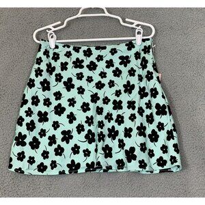 Cotton On Santorini Satin Mini Skirt Aqua Black Daisies A Line Women's Medium